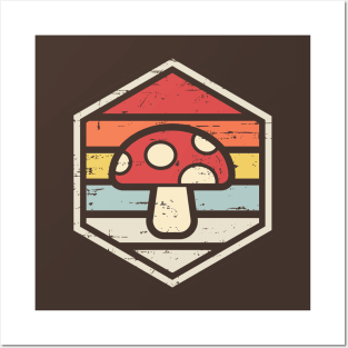 Retro Badge Mushroom Posters and Art